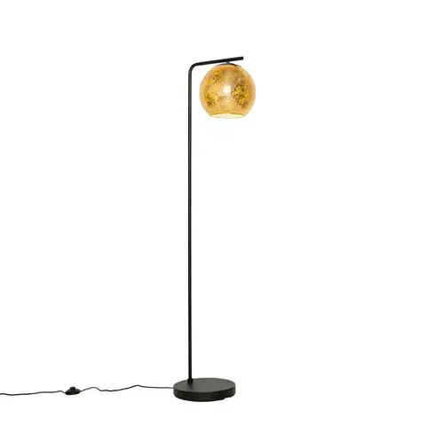 Stojace lampy Dizajnová stojaca lampa čierna so zlatým sklom - Bert