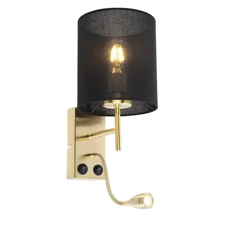 Lampy Art Deco nástenná lampa čierna s čiernym bavlneným tienidlom - Stacca