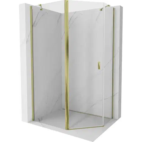 Sprchovacie kúty MEXEN/S - Mistsprchovací kút päťboký krídlový asymetrický 100 x 80, transparent, zlato 8A8-100-080-50-00