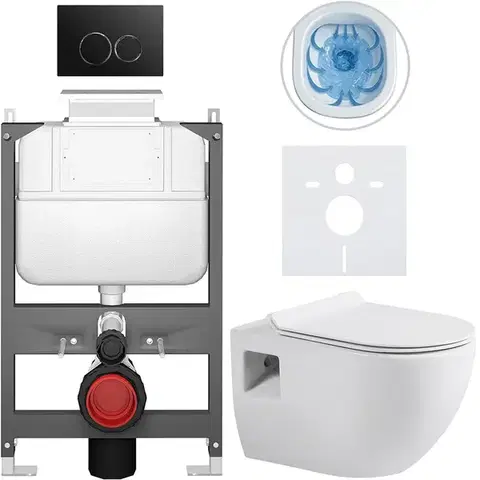 Záchody CERANO - Kompletný WC set Basic/Dure - biela lesklá - WC tlačidlo Dualo/Čierna - ovládanie zhora - predstenová inštalácia - 51x35 CER-8050BD85883