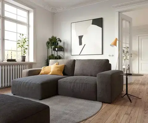 Rohové sedacie súpravy DELIFE Rohová pohovka Lanzo 230x155 cm mikrovlákno khaki-hnedá variabilné ležadlo s taburetom