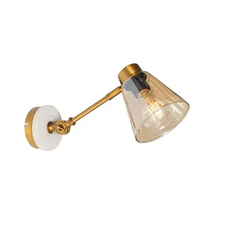 Nástenné osvetlenie Art Deco nástenná lampa bronzová s mramorom a jantárovým sklom - Nina