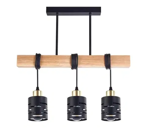 Svietidlá  Závesný luster na lane ELEN 3xE27/35W/230V čierna/zlatá/hnedá ELEN PENDANT LIGHT 3BLACK WOOD