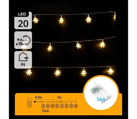 Vianočné dekorácie  B.V.  - LED  reťaz 20xLED/3xAA 3,3m vločky B10303Q76