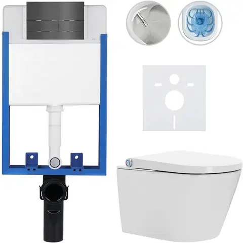 Záchody CERANO - Kompletní WC set Profi/Cronus Standard - bílá lesklá - WC tlačítko Line/Tmavě šedá - pro zazdění - 59,3x38,4  CER-295009