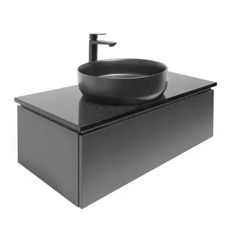 Kúpeľňový nábytok Kúpeľňová skrinka s kamennou krycou doskou a umývadlom SAT Feel 100x30x46 cm antracit SATFEEL100ANTTKB SATFEEL100ANTTKB