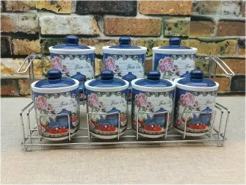 Dózy na potraviny MAKRO - Sada dóza 7ks na drôtenej poličke Fresh Tea