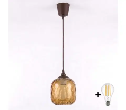 Svietidlá BRILAGI - LED luster na lanku R GLASS 1xE27/60W/230V pr. 14 cm hnedá/dymová hnedá NSTK7703+TK8611A