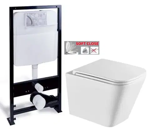 Závesné wc sety PRIM predstenový inštalačný systém bez tlačidla + WC INVENA FLORINA /VÍROVÉ SPLACH/ WITH SOFT  se sedlem RIMLESS PRIM_20/0026 X FL1