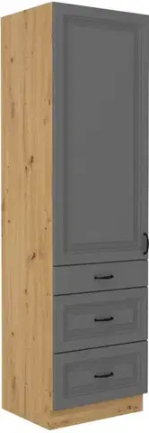 Kuchynské skrinky STELLA 60 DKS vysoká skrinka, stredne šedá/dub Artisan
