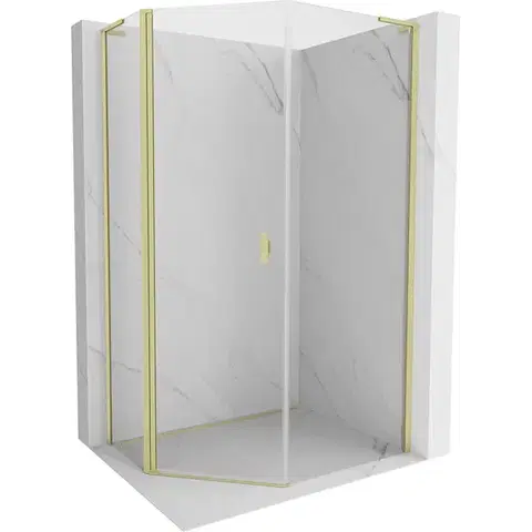 Sprchovacie kúty MEXEN/S - Mist Lsprchovací kút päťboký krídlový asymetrický 90x100, transparent, zlato kartáčovaná 8A8L-090-100-55-00