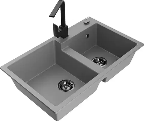 Kuchynské drezy MEXEN/S MEXEN/S - Tomas granitový drez 2-bowl vrátane batérie Rita, šedá 6516-71-670300-70-B