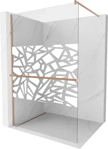 Sprchové dvere MEXEN/S - Kioto+ Sprchová zástena s poličkou WALK-IN 110 x 200, biela vzor, meď kartáčovaná 800-110-121-65-85