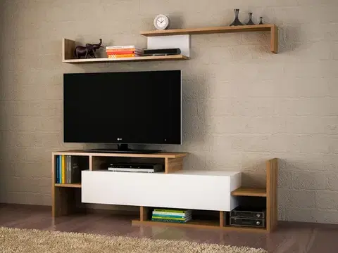 Nábytkové zostavy THINK malá TV stena, biela/orech