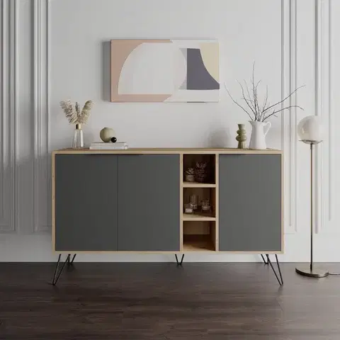 Komody Konzolový stolík Clara Console - Oak, Anthracite