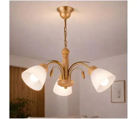 Svietidlá  Luster na reťazi TULIPAN 3xE27/60W/230V dub LM-3.24 OAK