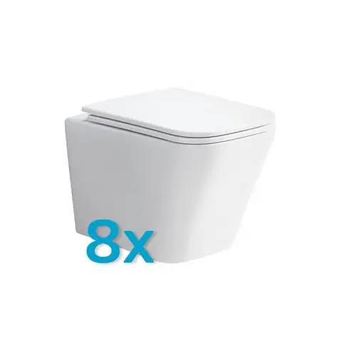 Doplnky do kúpeľne Mereo WC závesné kapotované, RIMLESS, 490x340x350, keramické, vr. sedátka CSS118S, 8ks VSD83S8