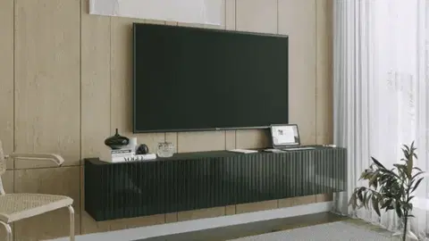TV stolíky ArtExt Závesný TV stolík JOY | 200 cm Farba: Čierny lesk (drážky)