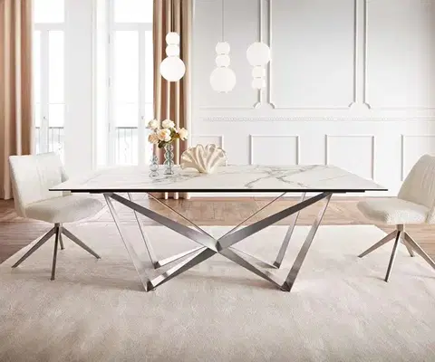Jedálenské stoly DELIFE Jedálenský stôl Edge 200x100 keramika Calacatta Luxe bielo-zlato-šedá Spider plochá oceľ nerezová oceľ