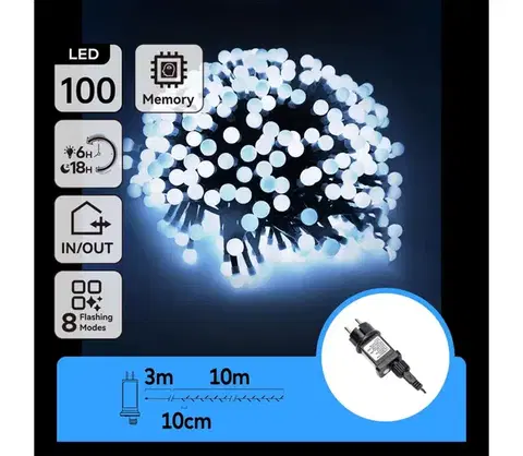 LED osvetlenie  B.V.  - LED vonkajšia dekoratívna reťaz 100xLED/3,6W/230V/8 funkcií 10m IP44 studená biela B103031OG