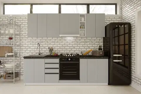 Kuchynské linky DAISY A 240 jednoduchá kuchynská linka 240 cm, biela/činčila grey