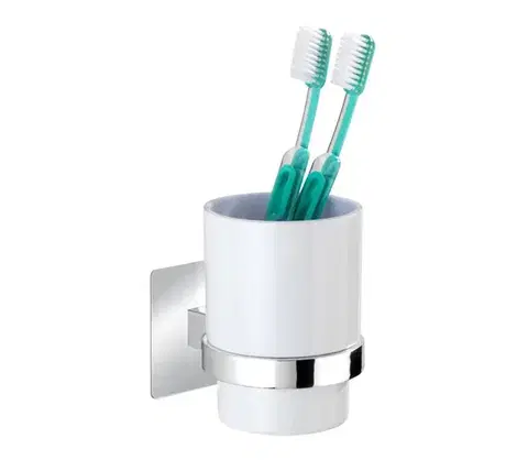 Svietidlá WENKO 23847800-Kelímok na zubné kefky TURBO-LOC QUADRO ED. 7x9,5 cm lesklý chróm/biela 23847800