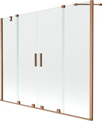 Sprchové dvere MEXEN/S - Velar Duo Dvojkrídlová posuvná vaňová zástena 200 x 150, transparent, kartáčovaná meď 896-200-000-02-65
