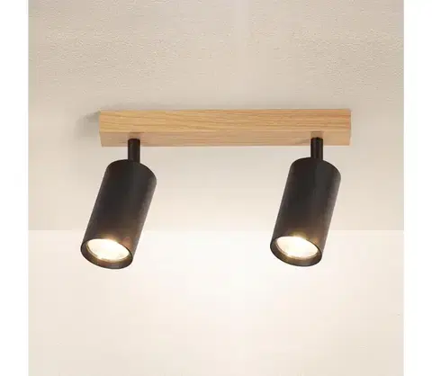 Svietidlá BRILAGI - Bodové svietidlo SELE 2xGU10/30W/230V čierna/dubový dekor WO-SELE-BK-WD02-OEM