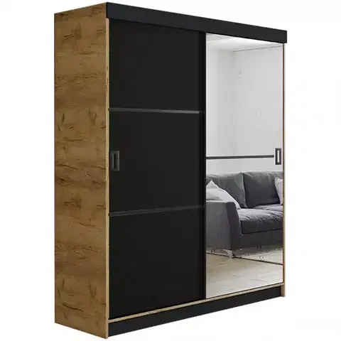 Šatníkové skrine Skriňa Retro 138 2L craft/ Dvierka čierna