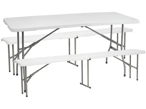 Záhradné zostavy NABBI Vivas 1+2L cateringový skladací set 180x70 cm sivá / biela