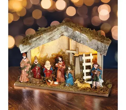 Vianočné osvetlenie  LED drevený betlehem podsvietený 26x17cm 6x LED 2x AA