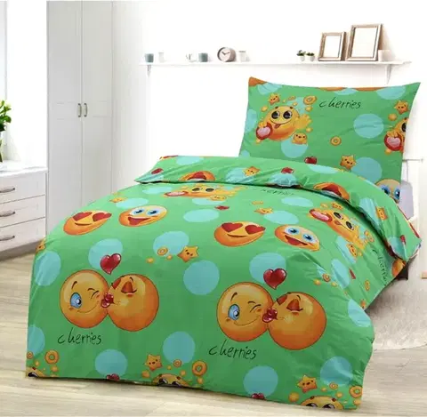 Obliečky Obliečky deluxe bavlnené Smile zelený 200x140cm+90x70cm TiaHome