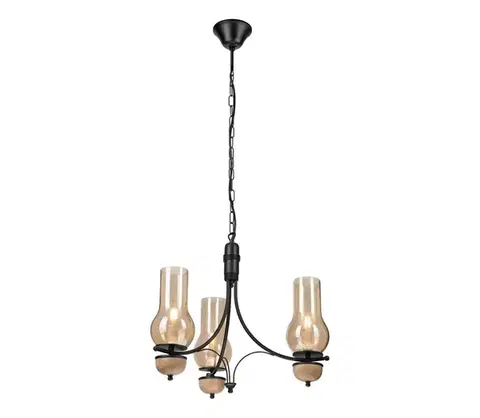 Svietidlá BRILAGI - LED luster na reťazi COTTAGE 3xE14/40W/230V dub/čierna/dymová béžová BG1520+3xBG2273