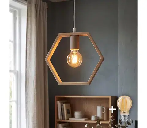 Svietidlá  B.V.  - LED drevený luster na lane 1xE27/9W/230V 2200K borovica B10303HB5