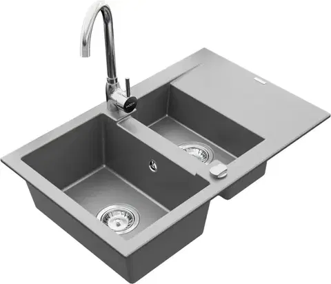 Kuchynské drezy MEXEN/S MEXEN/S - Gaspar granitový drez 1.5 s odkvapkávačom vrátane batérie Telma, šedá 6507-71-670200-00
