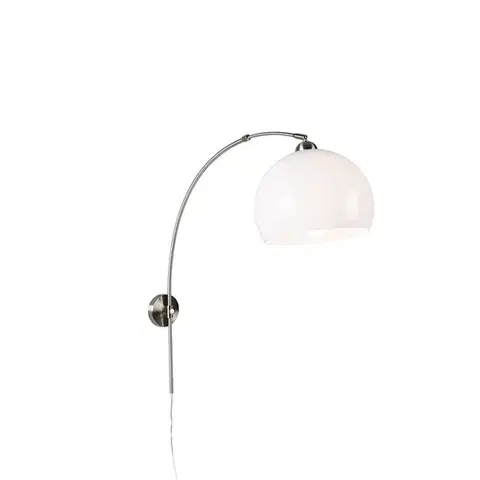 Oblúkové lampy Retro nástenná oblúková lampa oceľ s bielym nastaviteľným tienidlom