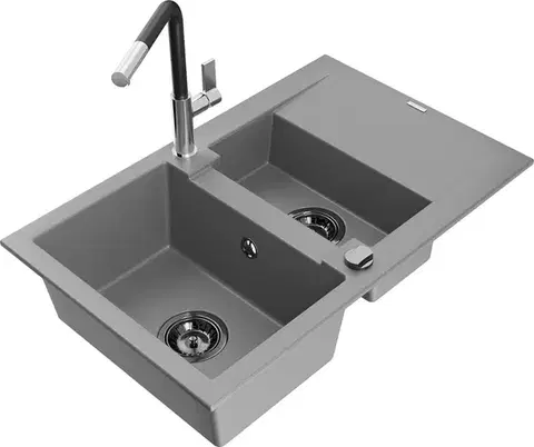 Kuchynské drezy MEXEN/S MEXEN/S - Gaspar granitový drez 1.5 s odkvapkávačom vrátane batérie Flora, šedá 6507-71-670401-07-B