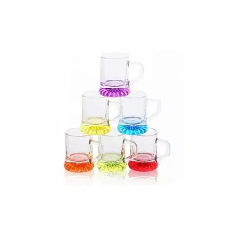 Poháre Kinekus Pohár 30ml, štamprlík, s uškom, sada 6ks, farebný spodok