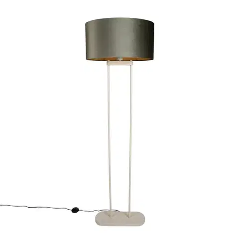 Stojace lampy Stojacia lampa béžová so zeleným oválnym tienidlom a zlatým interiérom 50 cm - Thijmen
