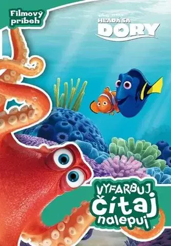 Nalepovačky, vystrihovačky, skladačky Hľadá sa Dory - Vyfarbuj, čítaj, nalepuj