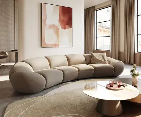 Veľké pohovky DELIFE Veľká pohovka Lunna 360x175 cm jemný bouclé taupe 2 vankúše