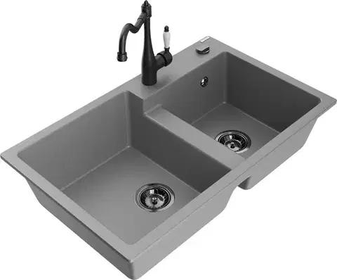 Kuchynské drezy MEXEN/S MEXEN/S - Tomas granitový drez 2-bowl vrátane batérie Carla, šedá 6516-71-670700-70-B