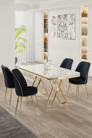 Jedálenské sety Dining Table & Chairs Set (5 Pieces) Vals - White, Gold, Anthracite