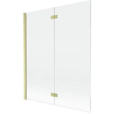 Sprchové dvere MEXEN - MIST vaňová zástena 140x150 cm 6mm 2-s, zlatá kartáčovaná, číra, ľavá 8A9-140-002-55-00-L