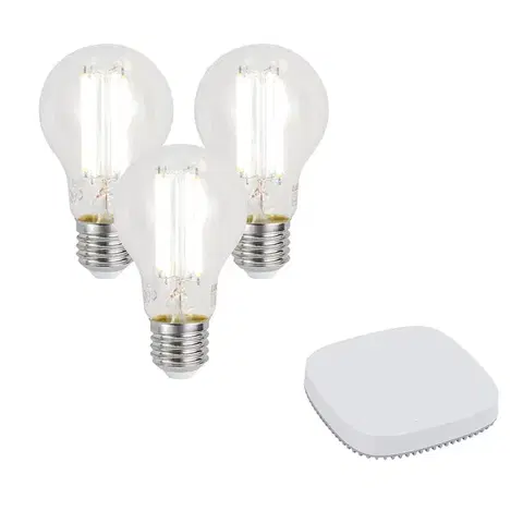 LED osvetlenie Sada 3 inteligentných stmievateľných LED žiaroviek E27 A60 7W 806LM 2700-6500K vrátane Zigbee Smart Hub