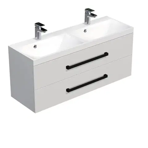 Kúpeľňový nábytok Kúpeľňová skrinka s čiernou úchytkou a umývadlom SAT Cube Way 120x53x40 cm biela lesk lesk/mat CUBE2C120ZBL CUBE2C120ZBL