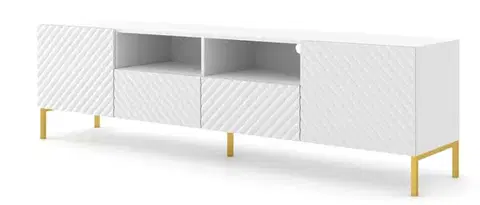 TV stolíky ArtBm Tv stolík SURF 200 | 2D2S Prevedenie: Biely mat / zlaté nohy