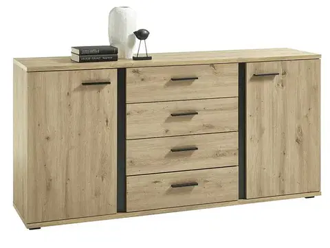Komody KONDELA Kanode dvojdverová komoda so zásuvkami dub artisan / čierna