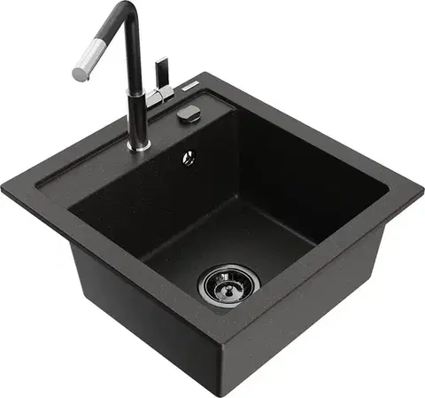 Kuchynské drezy MEXEN/S MEXEN/S - Vito granitový drez 1-miska vrátane batérie Flora, čierna/zlatá metalik 6503-75-670401-07-B