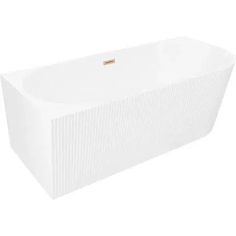 Vane MEXEN/S - Silo voľne stojaca rohová vaňa ľavá reliéf 170 x 80, biela, sifón a prepad meď kartáčovaná 52891708000L-65